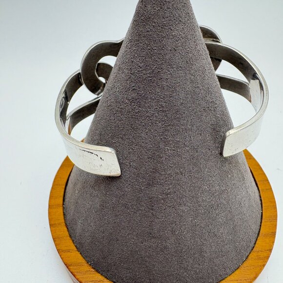 VTG Solid Sterling Silver 925 Heart Link Open Cuff Bracelet Size 7.5" Fit - Picture 8 of 14